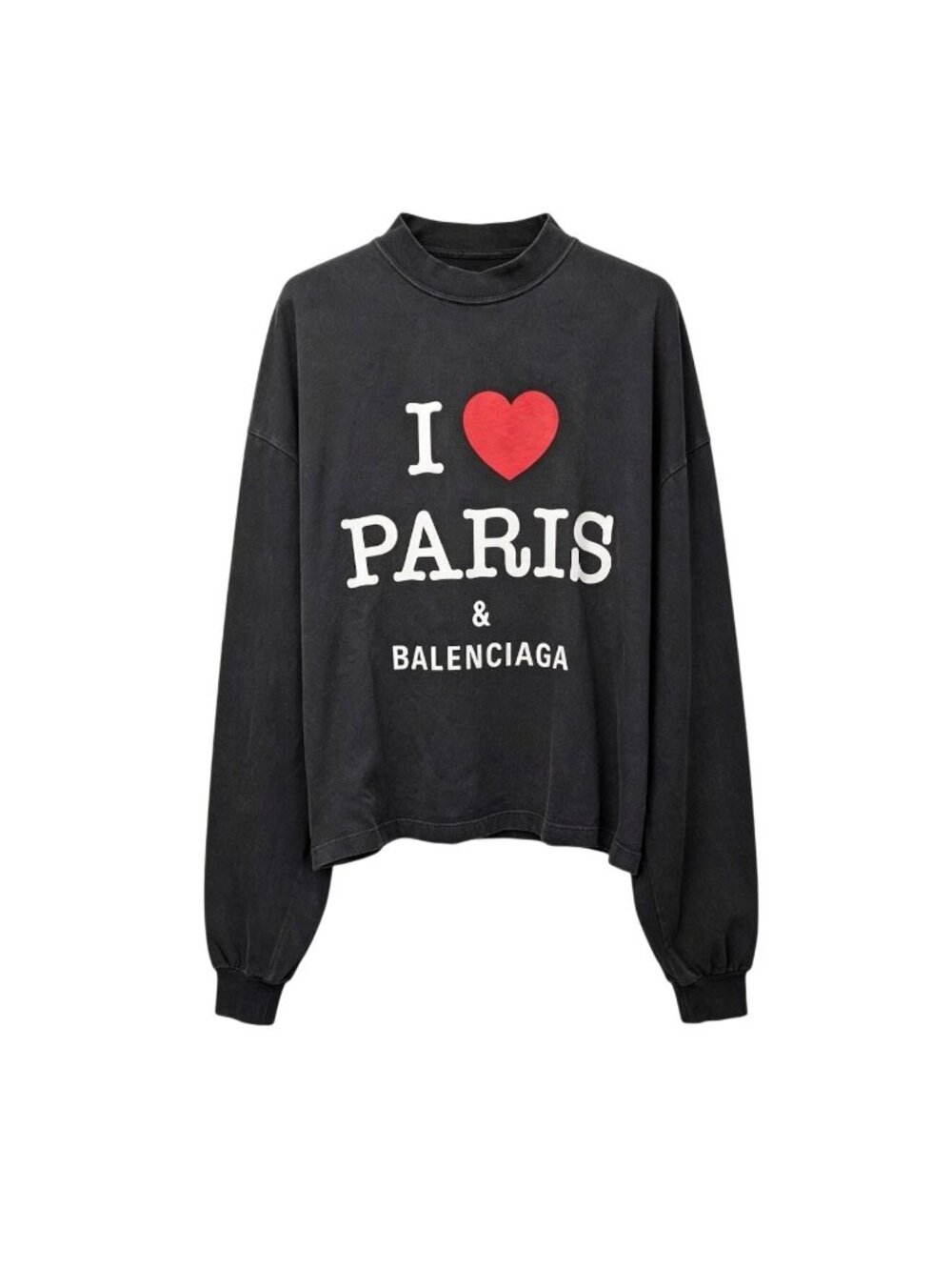 Balenciaga Unisex I Love Paris Cropped Long Sleeve Tee Vintage Black Dirty Wash